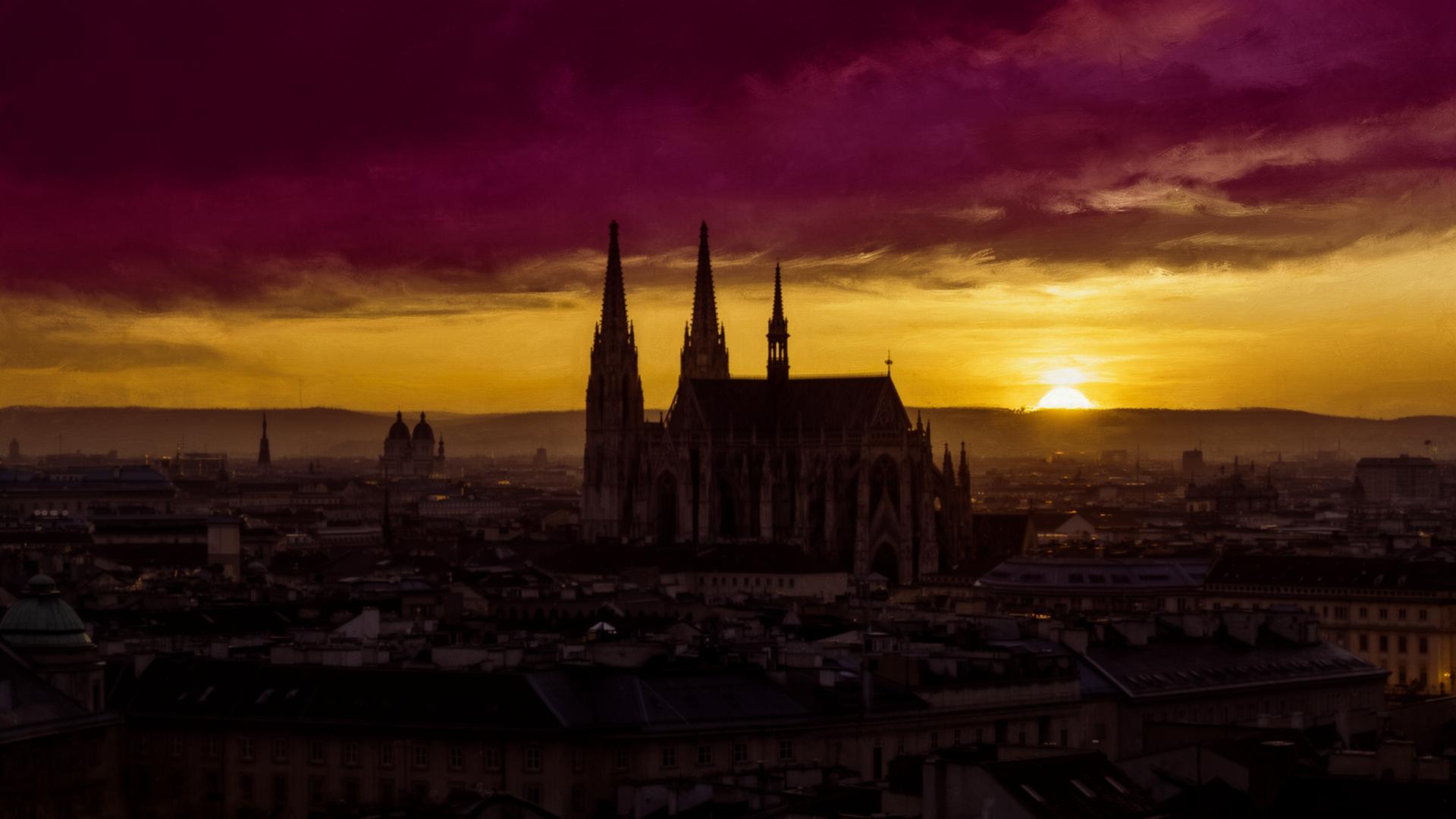 Wiener Skyline in der Abenddämmerung